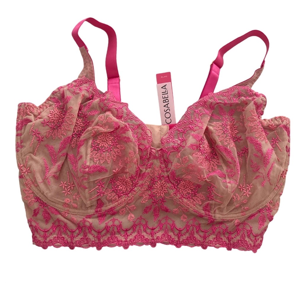 Cosabella Usha Curvy Bralette Flori Pink Floral Embroidered Lace Bra USHAA1310 L